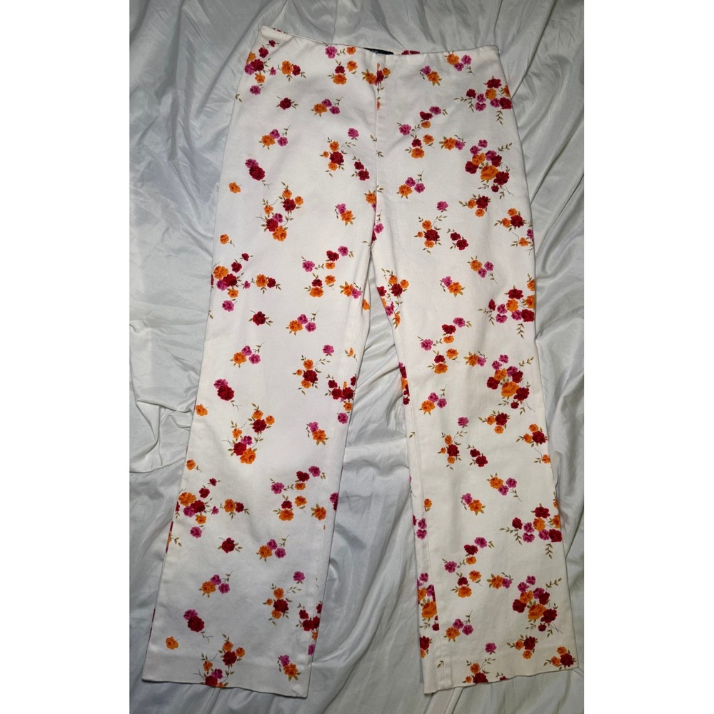 INC International Concepts Floral Stretch Pants‎ Womens 2 White Y2K Straight Leg